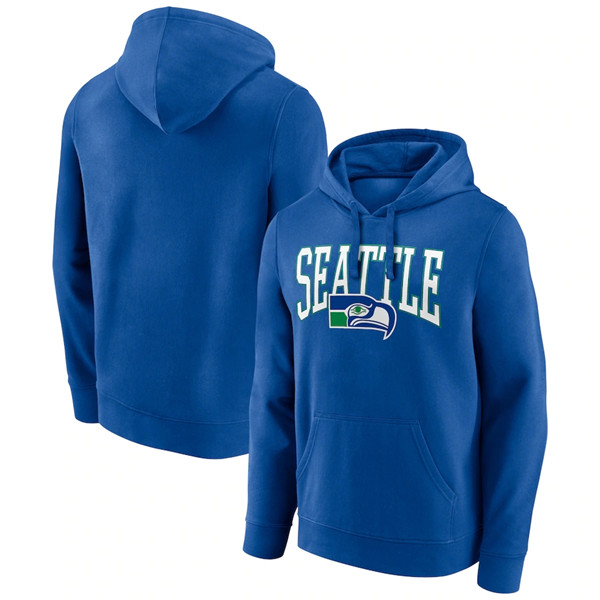 Men's Seattle Seahawks Royal Gridiron Classics Campus Standard Pullover Hoodie - Click Image to Close